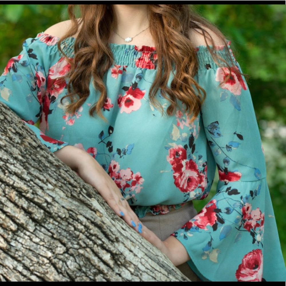 off the shoulder floral blouse